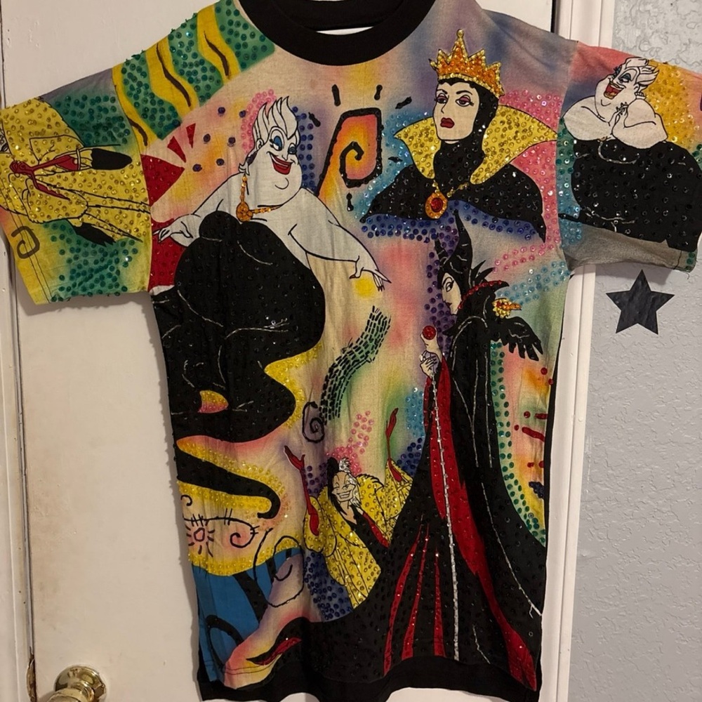 Vintage Rare Disney by Joujou Shirt Women medium Villains Beaded 90s Ursula